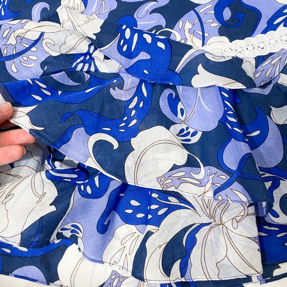 Tibi Skirt 4 Blue White Ruffle Layered Floral - Picture 5 of 7